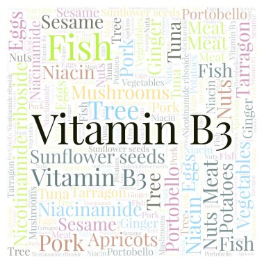 B3 vitamini bir kare şekli kelime bulutu.