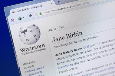 Ryazan, Rusya - 19 Ağustos 2018: Vikipedi sayfa hakkında Jane Birkin Pc ekranda
