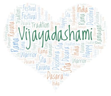 Vijayadashami kalp şekli kelime bulutu.