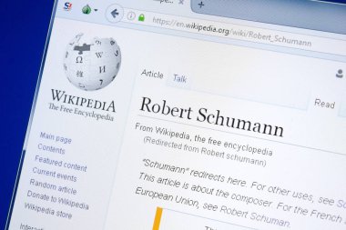 Ryazan, Rusya - 28 Ağustos 2018: Vikipedi sayfa hakkında Robert Shumann Pc ekranda.