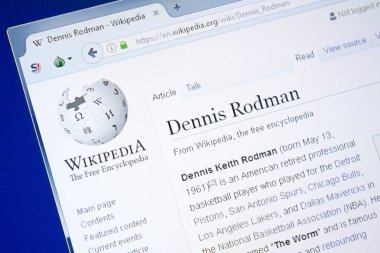 Ryazan, Rusya - 28 Ağustos 2018: Vikipedi sayfa hakkında Dennis Rodman Pc ekranda.