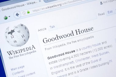 Ryazan, Rusya - 28 Ağustos 2018: Vikipedi sayfa hakkında Goodwood ev Pc ekranda.