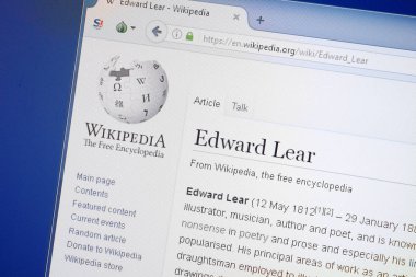Ryazan, Rusya - 19 Ağustos 2018: Vikipedi sayfa hakkında Edward Lear Pc ekranda