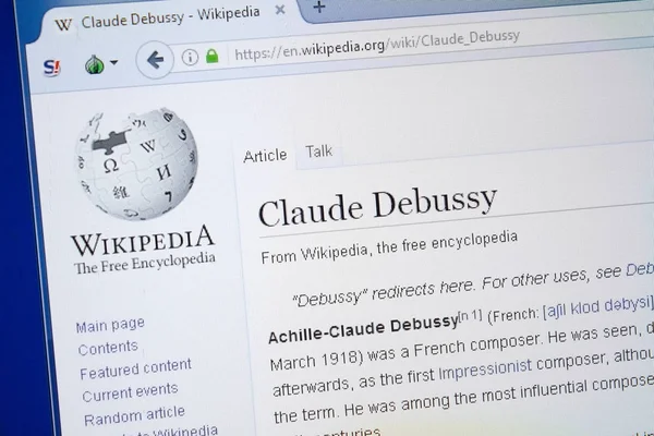 Rjazaň Rusko Srpna 2018 Stránce Wikipedie Claude Debussy Monitoru — Stock fotografie