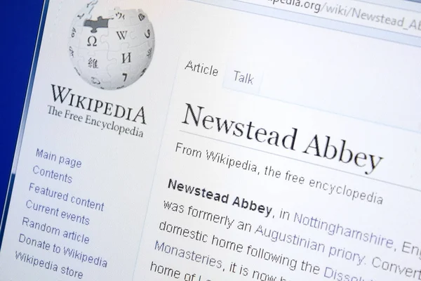 Ryazan, Rusya - 28 Ağustos 2018: Vikipedi sayfası Newstead Abbey hakkında Pc ekranda.