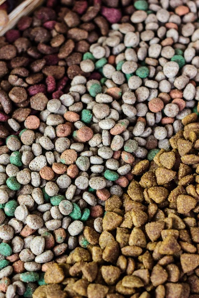 Droge Petfood Achtergrond Drie Soorten Vlees — Stockfoto