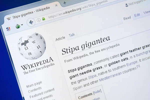 Rjazaň, Rusko - 28 srpna 2018: Stránce Wikipedie o Stipa slatiniště na monitoru Pc. — Stock fotografie