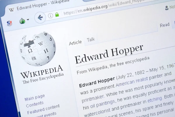 Rjazaň, Rusko - 28 srpna 2018: Stránce Wikipedie o Edward Hopper na monitoru Pc. — Stock fotografie