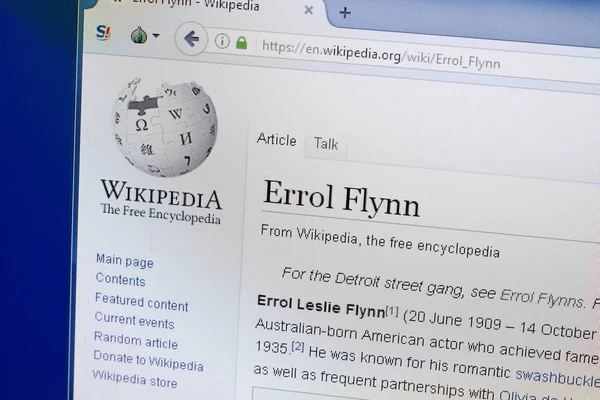 Ryazan, Rusya - 19 Ağustos 2018: Vikipedi sayfa hakkında Errol Flynn Pc ekranda