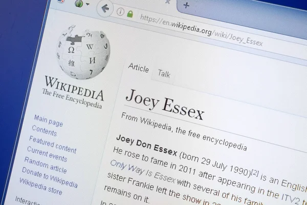 Ryazan, Rusya - 19 Ağustos 2018: Vikipedi sayfa hakkında Joey Essex Pc ekranda