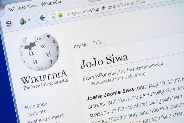 Ryazan, Rusya - 19 Ağustos 2018: Vikipedi sayfası Jojo Siwa hakkında Pc ekranda