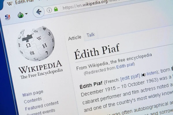 Ryazan, Rusya - 19 Ağustos 2018: Vikipedi sayfa hakkında Edith Piaf Pc ekranda