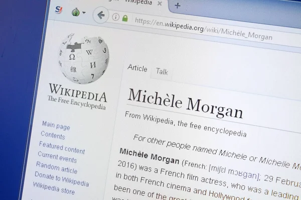 Ryazan, Rusya - 19 Ağustos 2018: Vikipedi sayfa hakkında Michele Morgan Pc ekranda