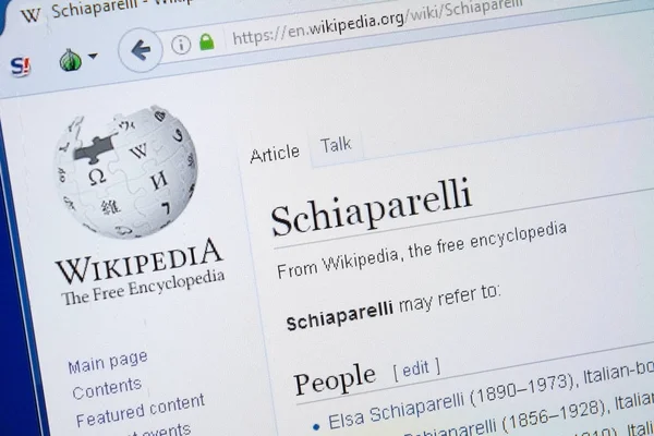 Ryazan, Rusya - 19 Ağustos 2018: Vikipedi sayfa hakkında Schiaparelli Pc ekranda