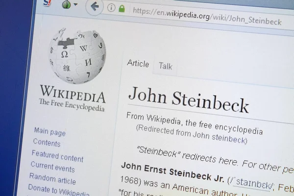 Rjazaň Rusko Srpna 2018 Stránce Wikipedie John Steinbeck Monitoru — Stock fotografie