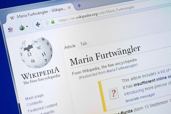 Rjazaň Rusko Srpna 2018 Stránce Wikipedie Maria Furtwangler Monitoru — Stock fotografie