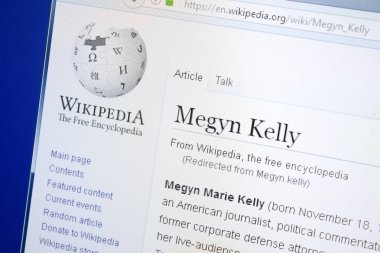 Ryazan, Rusya - 28 Ağustos 2018: Vikipedi sayfası Megyn Kelly hakkında Pc ekranda.
