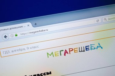 Ryazan, Rusya - 26 Ağustos 2018: Mega Resheba ana web sitesi Pc. Url - Megaresheba.ru görüntüleme