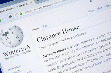 Ryazan, Rusya - 28 Ağustos 2018: Vikipedi sayfa hakkında Clarence ev Pc ekranda.