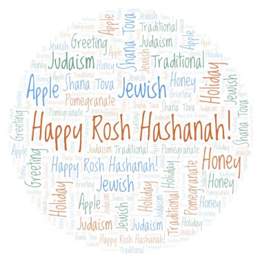 Mutlu Rosh Hashanah daire şekli kelime bulutu.