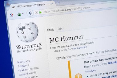 Ryazan, Rusya - 19 Ağustos 2018: Vikipedi sayfa hakkında Mc Hammer Pc ekranda