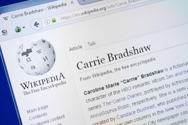 Ryazan, Rusya - 19 Ağustos 2018: Vikipedi sayfa hakkında Carrie Bradshaw Pc ekranda