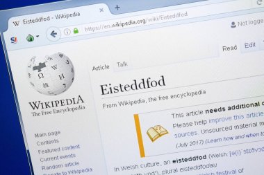 Ryazan, Rusya - 28 Ağustos 2018: Vikipedi sayfa hakkında Eisteddfod Pc ekranda.