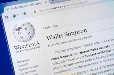 Ryazan, Rusya - 19 Ağustos 2018: Vikipedi sayfa hakkında Wallis Simpson Pc ekranda