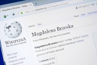 Ryazan, Rusya - 28 Ağustos 2018: Vikipedi sayfa hakkında Magdalena Brzeska Pc ekranda.