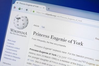 Ryazan, Rusya - 19 Ağustos 2018: Vikipedi sayfa hakkında Prenses Eugenie York Pc ekranda