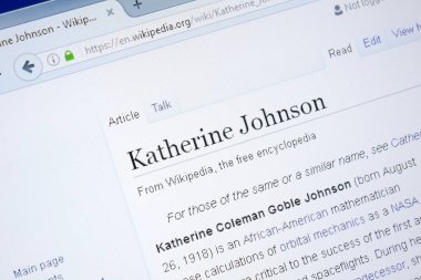 Ryazan, Rusya - 28 Ağustos 2018: Vikipedi sayfa hakkında Katherine Johnson Pc ekranda.
