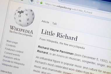 Ryazan, Rusya - 19 Ağustos 2018: Vikipedi sayfa hakkında Little Richard Pc ekranda