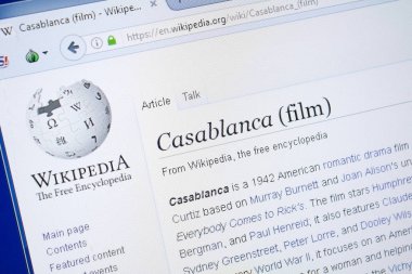 Ryazan, Rusya - 19 Ağustos 2018: Vikipedi sayfası Casablanca filmi Pc görüntüleme ile ilgili