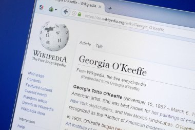 Ryazan, Rusya - 19 Ağustos 2018: Vikipedi sayfa hakkında Georgia O'Keeffe Pc ekranda