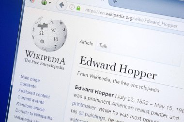 Ryazan, Rusya - 28 Ağustos 2018: Vikipedi sayfası Edward Hopper hakkında Pc ekranda.