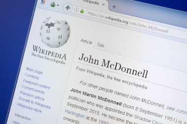 Ryazan, Rusya - 19 Ağustos 2018: Vikipedi sayfa hakkında John Mcdonnell Pc ekranda