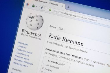 Ryazan, Rusya - 19 Ağustos 2018: Vikipedi sayfa hakkında Katja Riemann Pc ekranda