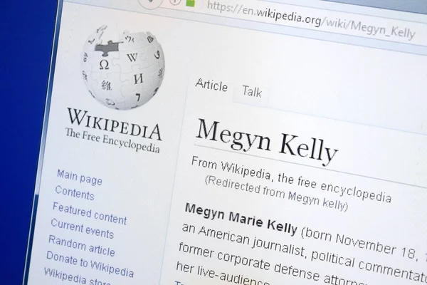 Ryazan, Rusya - 28 Ağustos 2018: Vikipedi sayfası Megyn Kelly hakkında Pc ekranda.