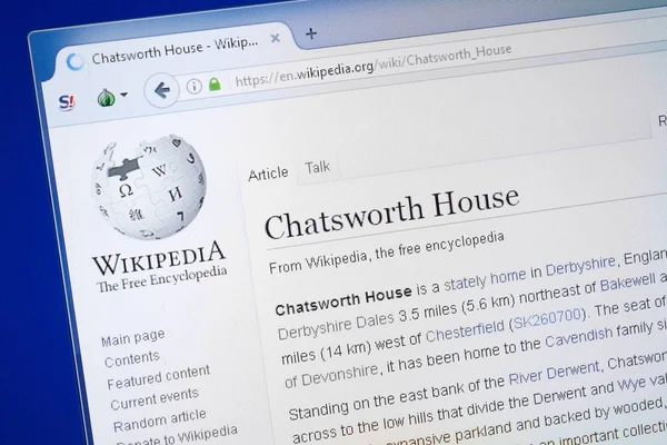 Ryazan, Rusya - 19 Ağustos 2018: Vikipedi sayfa hakkında Chatsworth House Pc ekranda