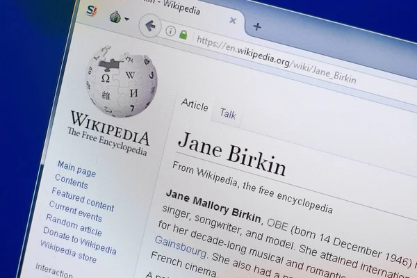 Ryazan, Rusya - 19 Ağustos 2018: Vikipedi sayfa hakkında Jane Birkin Pc ekranda