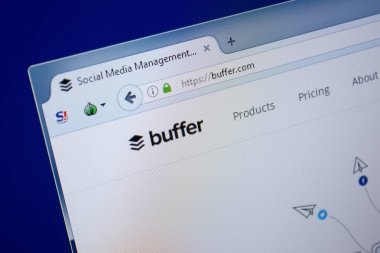 Ryazan, Rusya - 09 Eylül 2018: Ana arabellek Web sitesi Pc, url - Buffer.com görüntüleme.