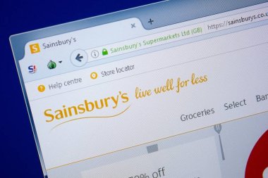 Ryazan, Rusya - 09 Eylül 2018: Sainsburys ana web sitesi Pc, url - Sainsburys.co.uk görüntüleme.