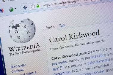 Ryazan, Rusya Federasyonu - 09 Eylül 2018 - Vikipedi sayfa hakkında Carol Kirkwood Pc ekranda