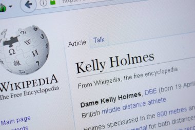 Ryazan, Rusya Federasyonu - 09 Eylül 2018 - Vikipedi sayfa hakkında Kelly Holmes Pc ekranda