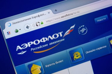 Ryazan, Rusya - 09 Eylül 2018: Aeroflot ana web sitesi Pc, url - Aeroflot.ru görüntüleme.