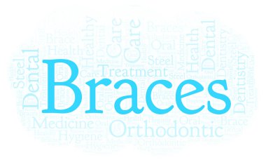 Diş telleri bulut kelime. Yalnızca metin ile yapılan Wordcloud.