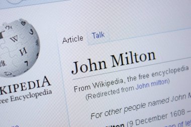 Ryazan, Rusya Federasyonu - 09 Eylül 2018 - Vikipedi sayfa hakkında John Milton Pc ekranda