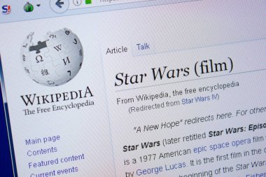 Ryazan, Rusya Federasyonu - 09 Eylül 2018 - Vikipedi sayfası bir ekran PC yıldız savaşları film hakkında