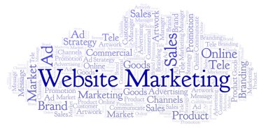 Kelime bulutu metin Web sitesi pazarlama ile. Yalnızca metin ile yapılan Wordcloud.