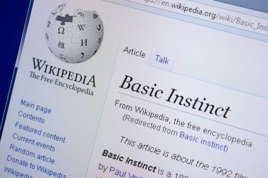 Ryazan, Rusya Federasyonu - 09 Eylül 2018 - Vikipedi sayfa hakkında temel içgüdü Pc ekranda